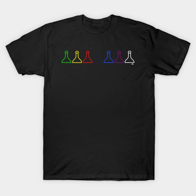 Neon Clue Game Pieces T-Shirt by SpectreSparkC